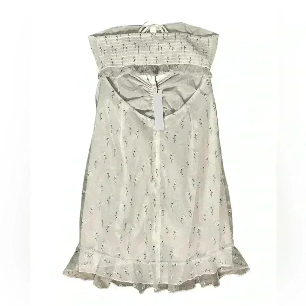 NWT For Love and Lemons Strapless Mini Dress Tie Front Embroidered Size Large - Picture 5 of 5